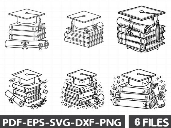 Graduation Cap Diploma Scroll Book Stack