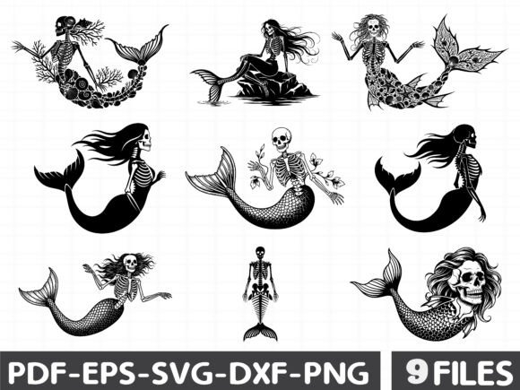Mermaid Skeleton Silhouette Clipart
